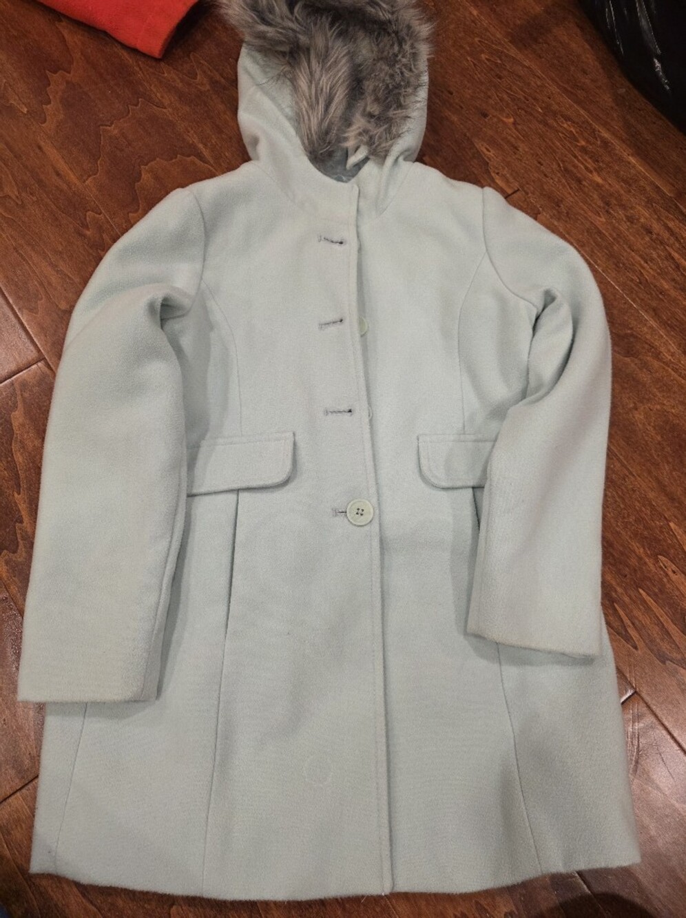 Cat & Jack Girls Mint Hooded Coat with Faux Fur Trim Sz Small EUC
